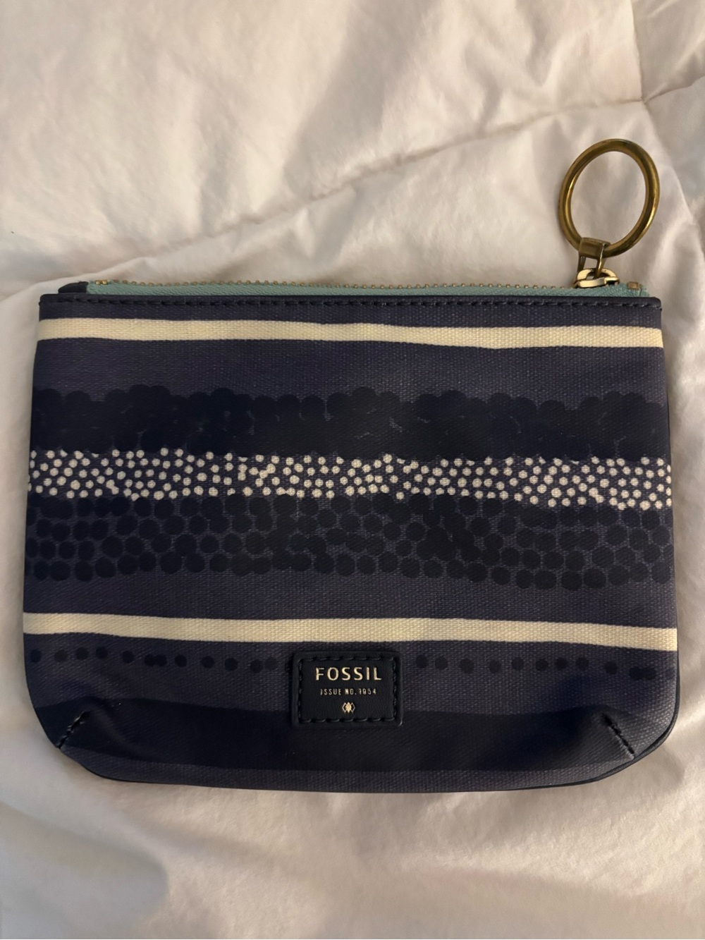 Fossil Navy Striped Zip Pouch